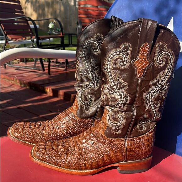 Ferrini Other - Ferrini Men's Caiman Croc Print Cowboy Boot Brown 10.5 D Wide Square Toe 4039323